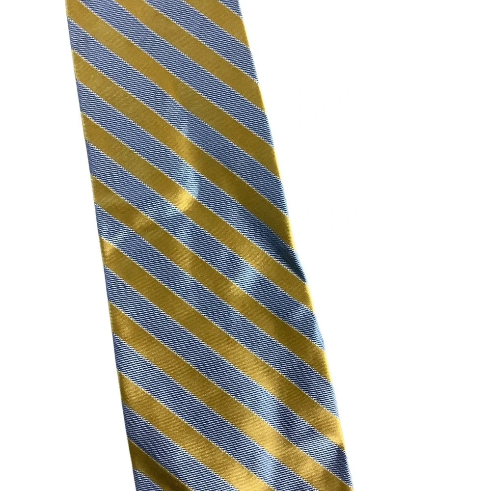 Tommy Hilfiger Men Tie 100% Silk‎ Blue Gold Striped Classic Necktie USA Formal